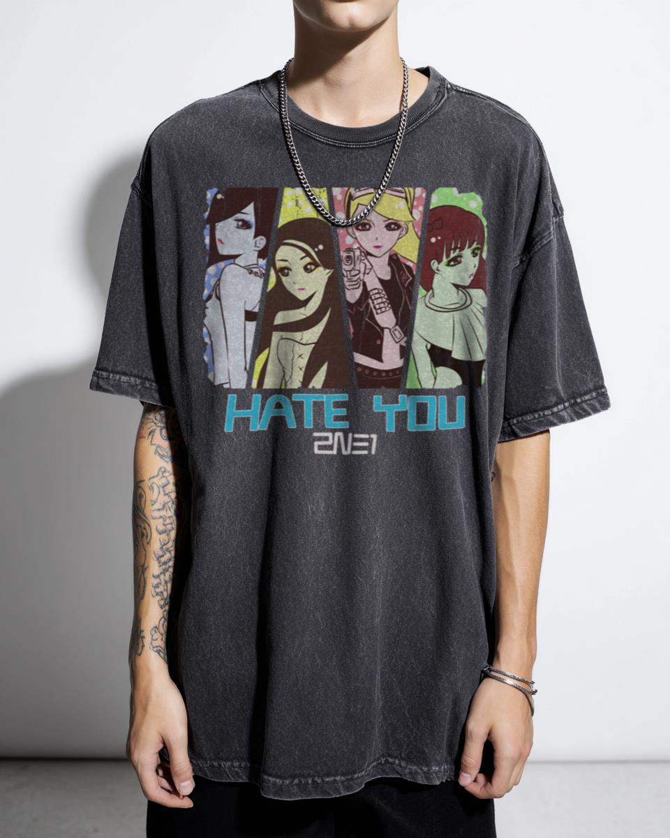 2NE1 Hate You K-Pop Anime T-Shirt - Blackjack Mini Album Fan Merch