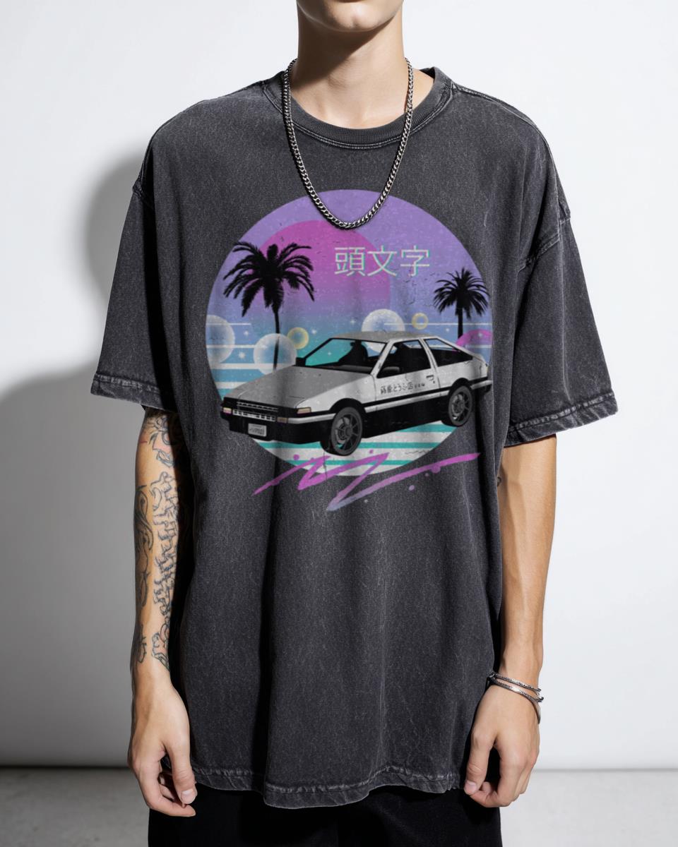 80s Vaporwave Drift Car Anime T-Shirt - Retro Japanese Lofi Aesthetic Tee