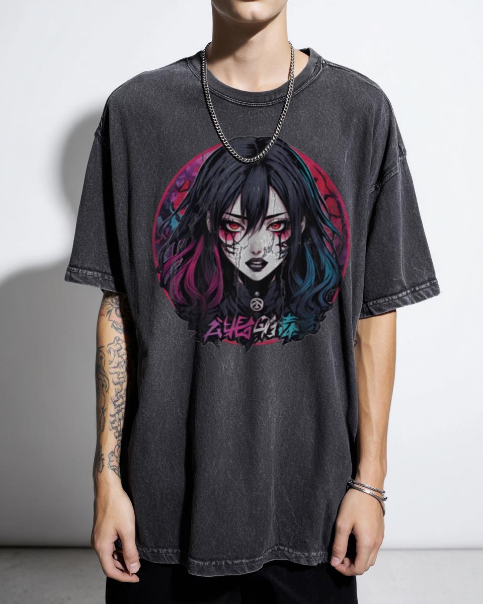 90s Retro Cyber Goth Girl Anime T-Shirt - Dark Cyberpunk Rave Unisex