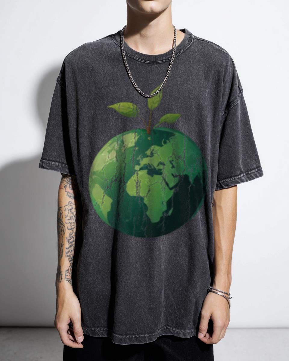 Abstract Doodle Globe Earth Day T-Shirt - Modern Conservation Nature Art