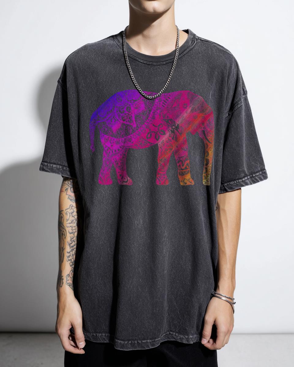 Abstract Pink Orange Elephant T-Shirt | Watercolor Floral Graphic