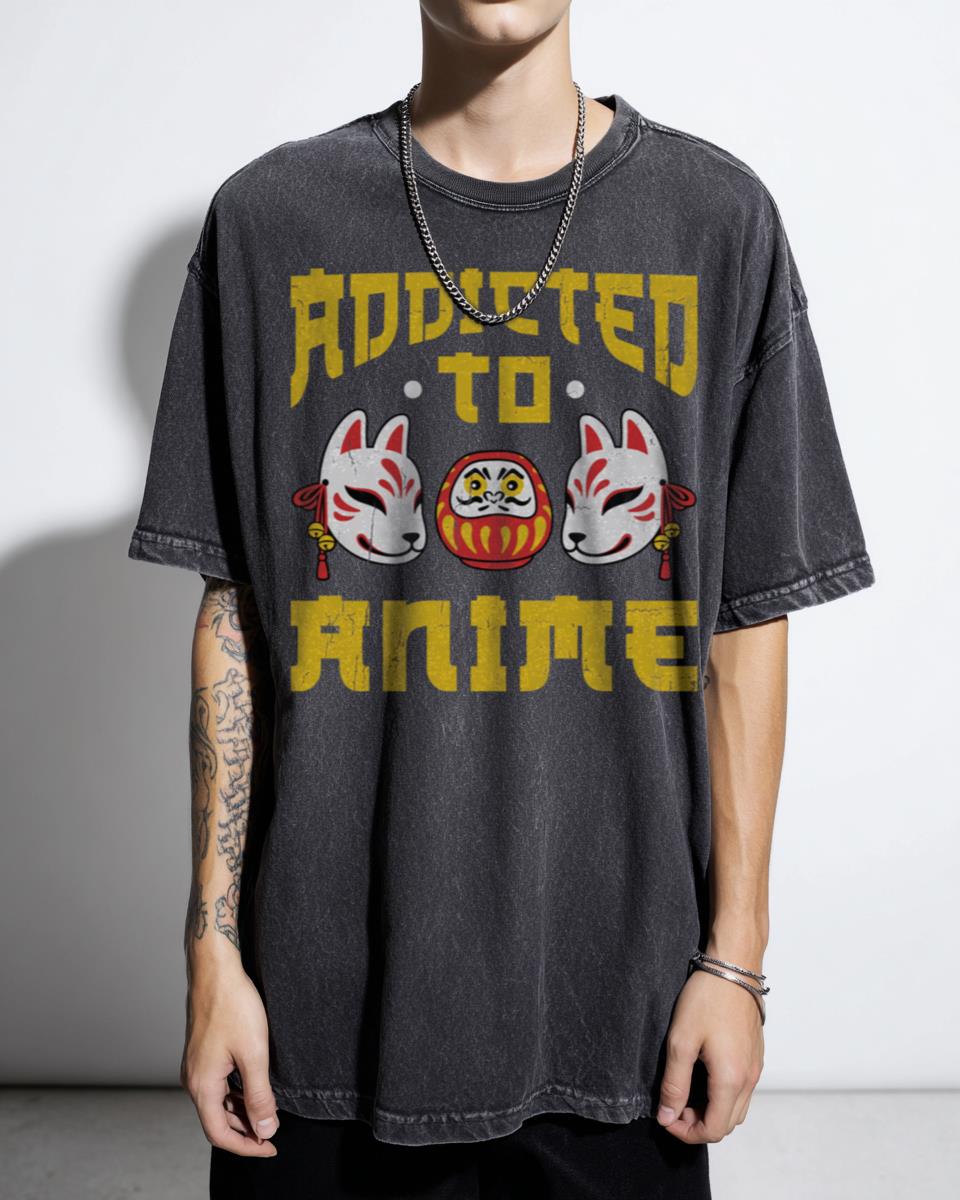 Addicted to Anime Otaku Slogan T-Shirt - Japanese Animation Fan Gift Tee