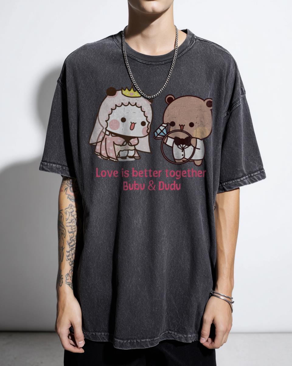 Adorable Bubu & Dudu Kawaii Wedding T-Shirt - Love is Better Together Couple Gift