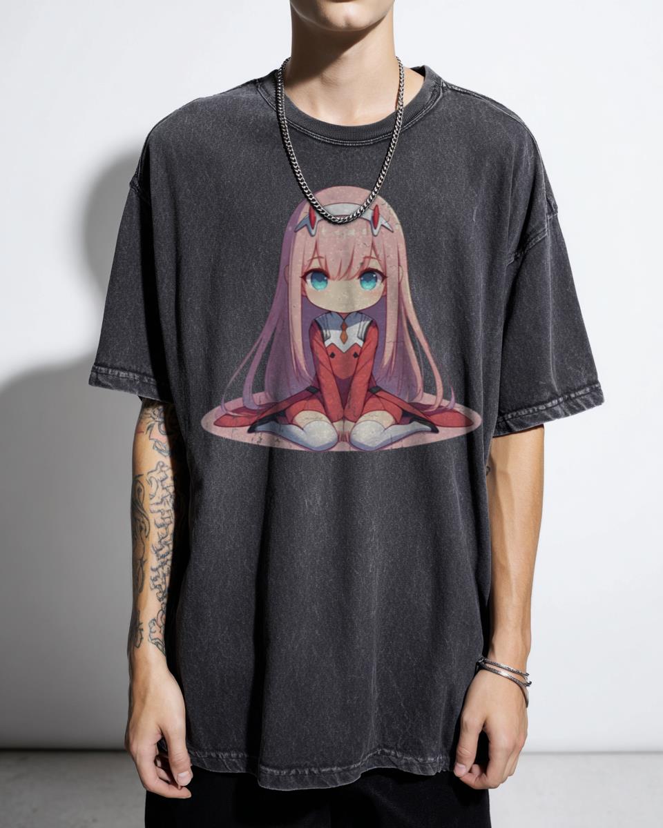 Adorable Chibi Zero Two Anime Girl T-Shirt - Kawaii Darling in the Franxx Tee