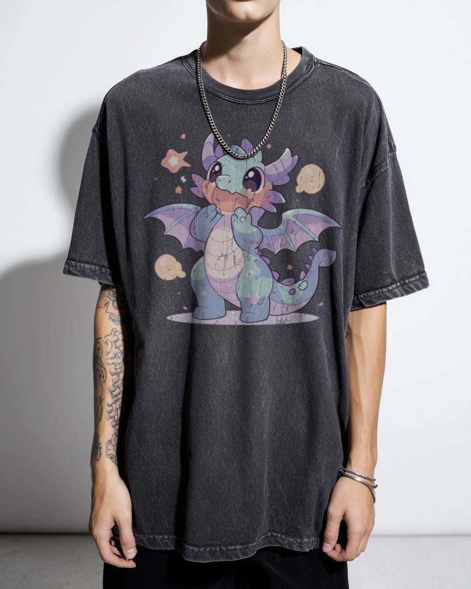 Adorable Kawaii Pastel Starry Dragon T-Shirt - Whimsical Fantasy Art Tee