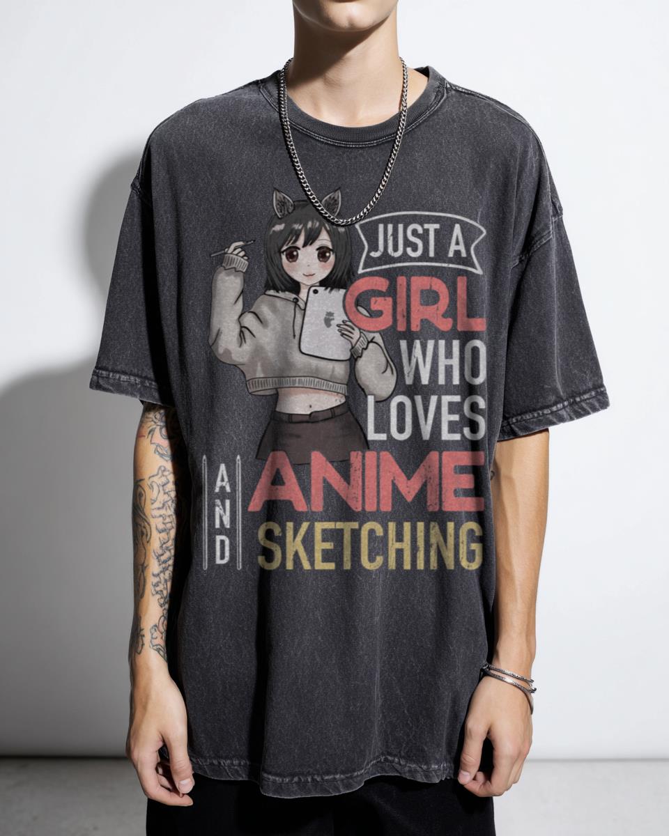 Aesthetic "Just a Girl Who Loves Anime & Sketching" T-Shirt - Drawing Art Gift for Women