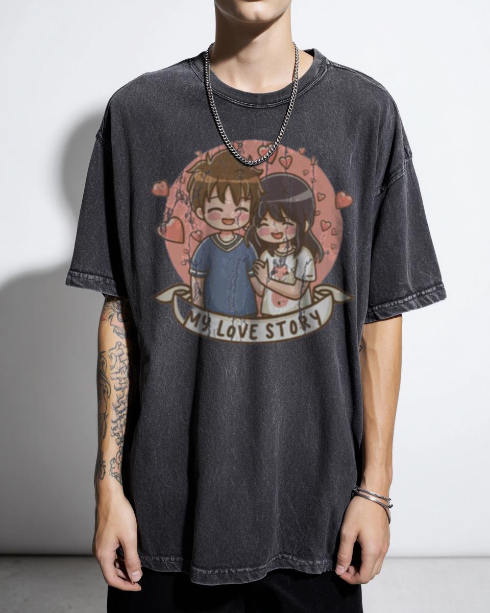 Aesthetic 'My Love Story' Anime T-Shirt - Retro Japanese Romance Tee for Girls
