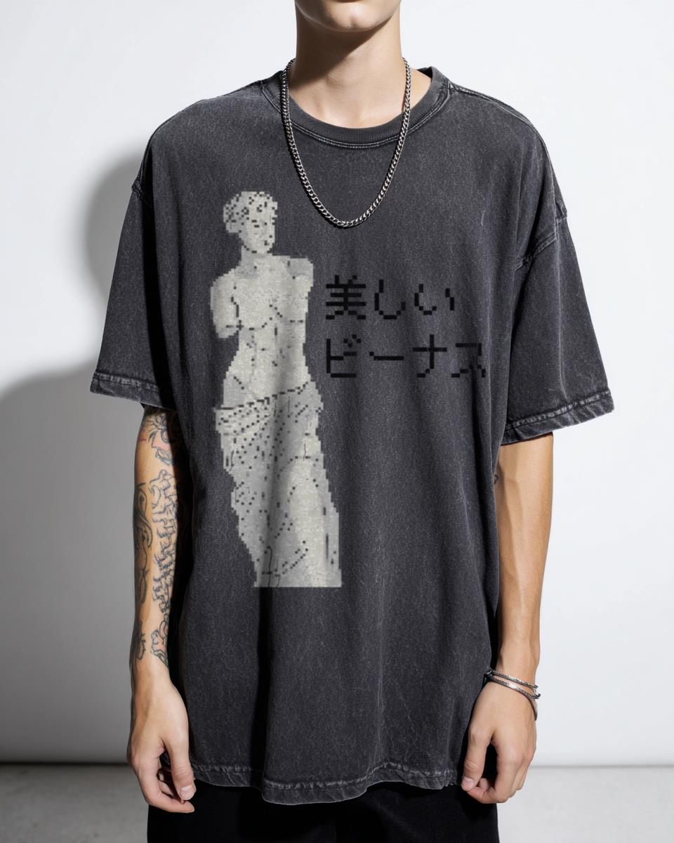 Aesthetic Venus Japanese Kanji Pixel Art T-Shirt - Retro Vaporwave Style