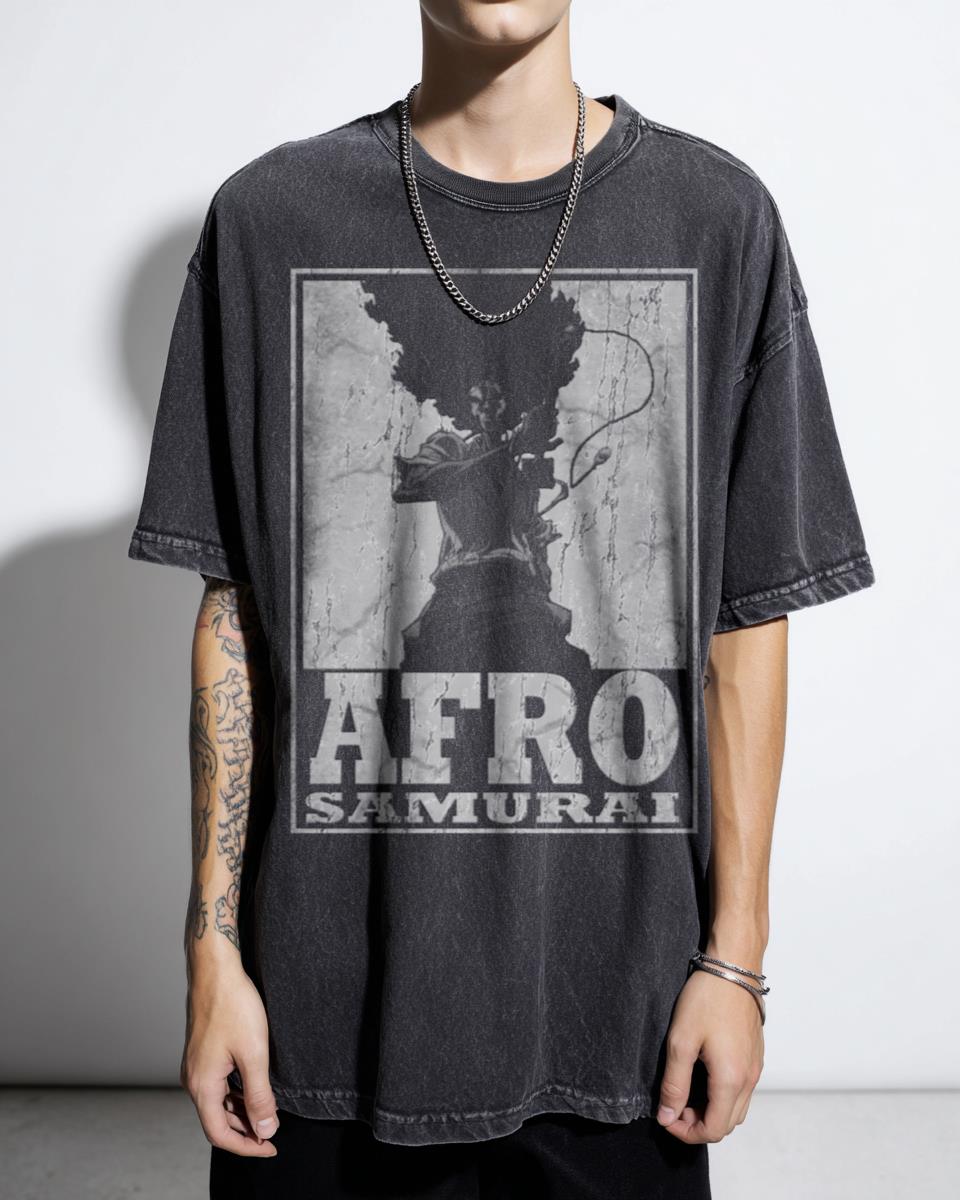 Afro Hair Samurai Anime Black Cool Manga T-Shirt - Wandering Ninja Warrior Unisex