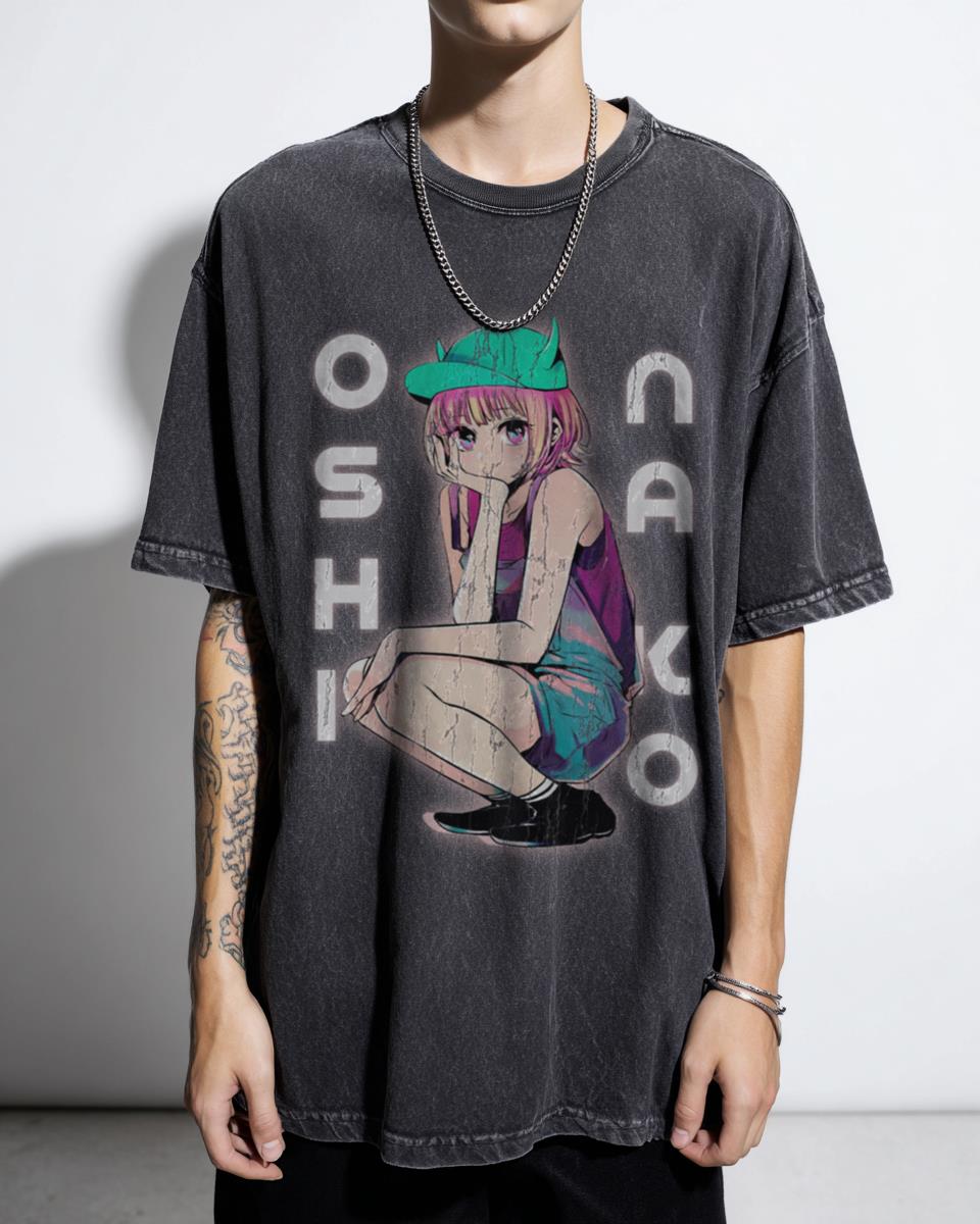 Ai Hoshino Oshi no Ko Idol Anime Black Acidwash Tee