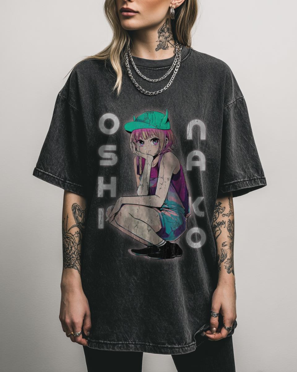 Ai Hoshino Oshi no Ko Idol Anime Black Acidwash Tee
