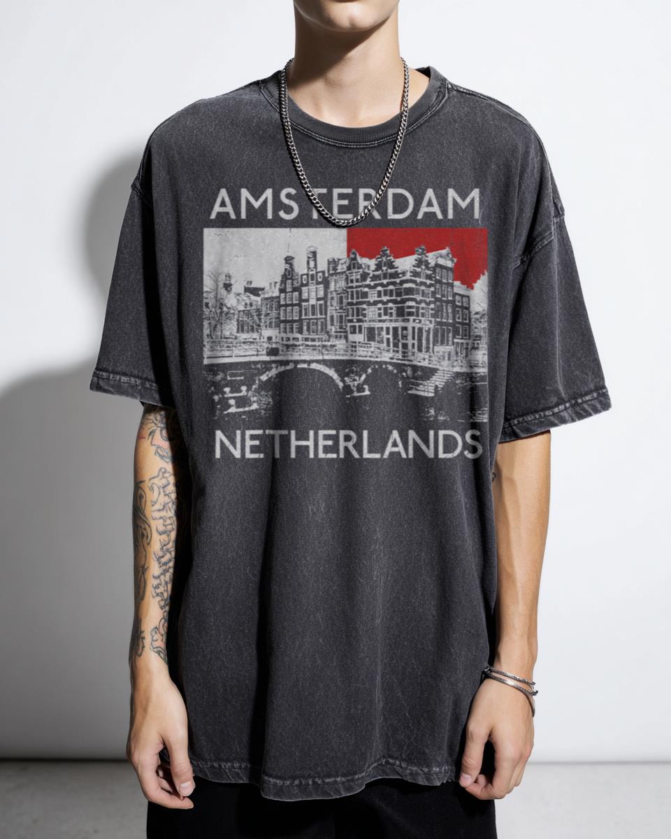 Amsterdam Netherlands City Travel T-Shirt - European Destination Souvenir