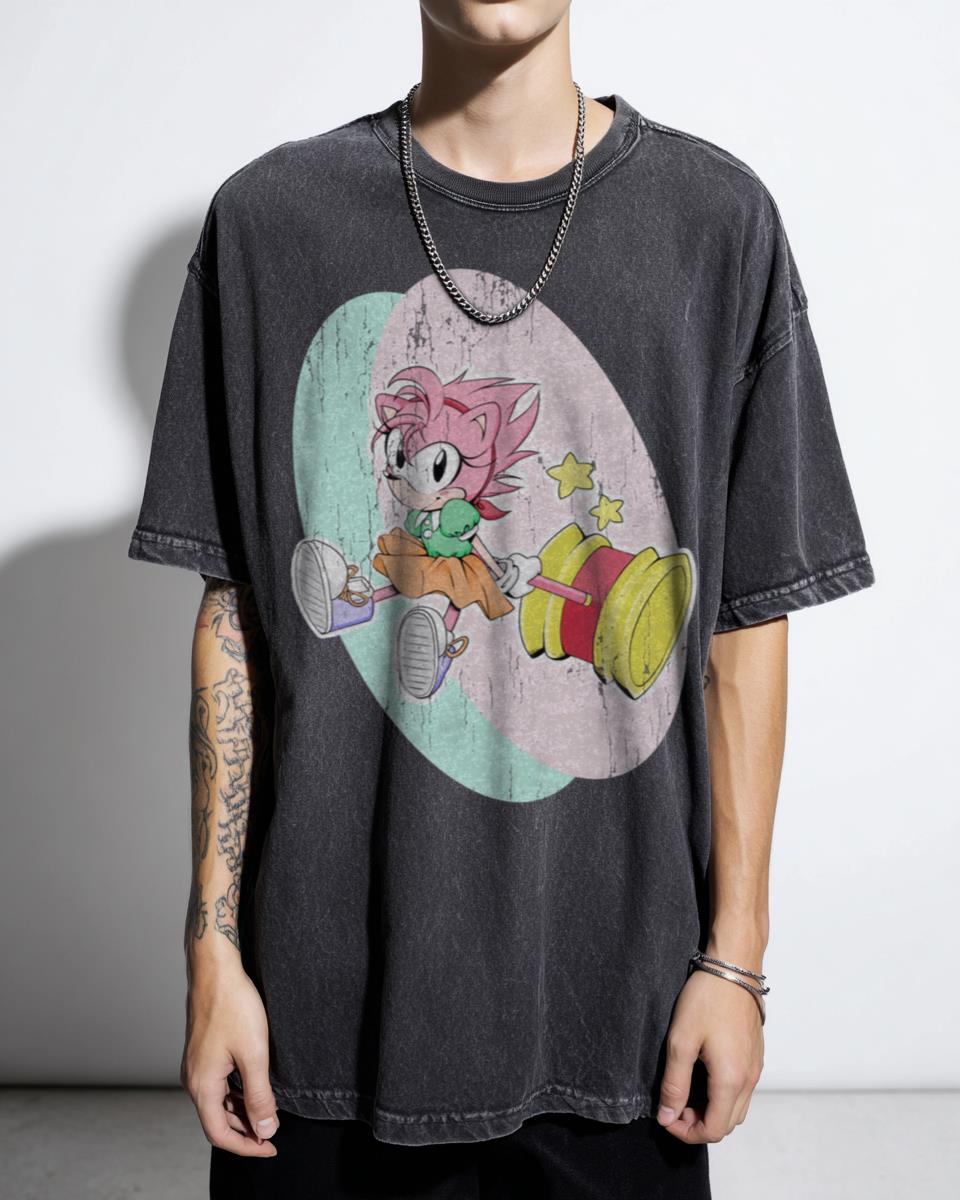 Amy Rose Sonic The Hedgehog Anime T-Shirt - Cute Pink Pastel Manga Fan