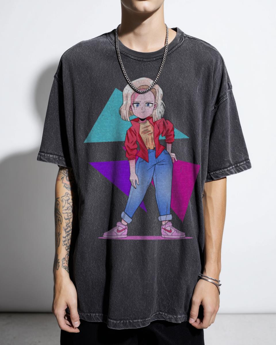 Android 18 Anime Girl 80s Fashion T-Shirt - Dragonball Z Fan