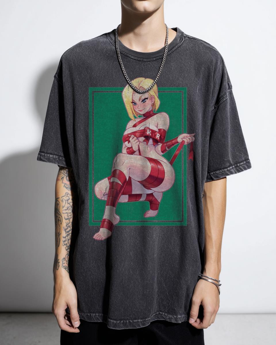 Android 18 Christmas Giftwrap Dragon Ball Z T-Shirt - Anime DBZ Holiday Fan Art Tee Unisex