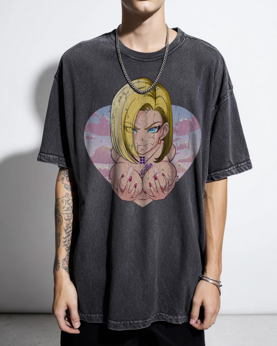 Android 18 DBZ Fan Art T-Shirt - Lewd Dragonball Z Krillin Tattoo Anime