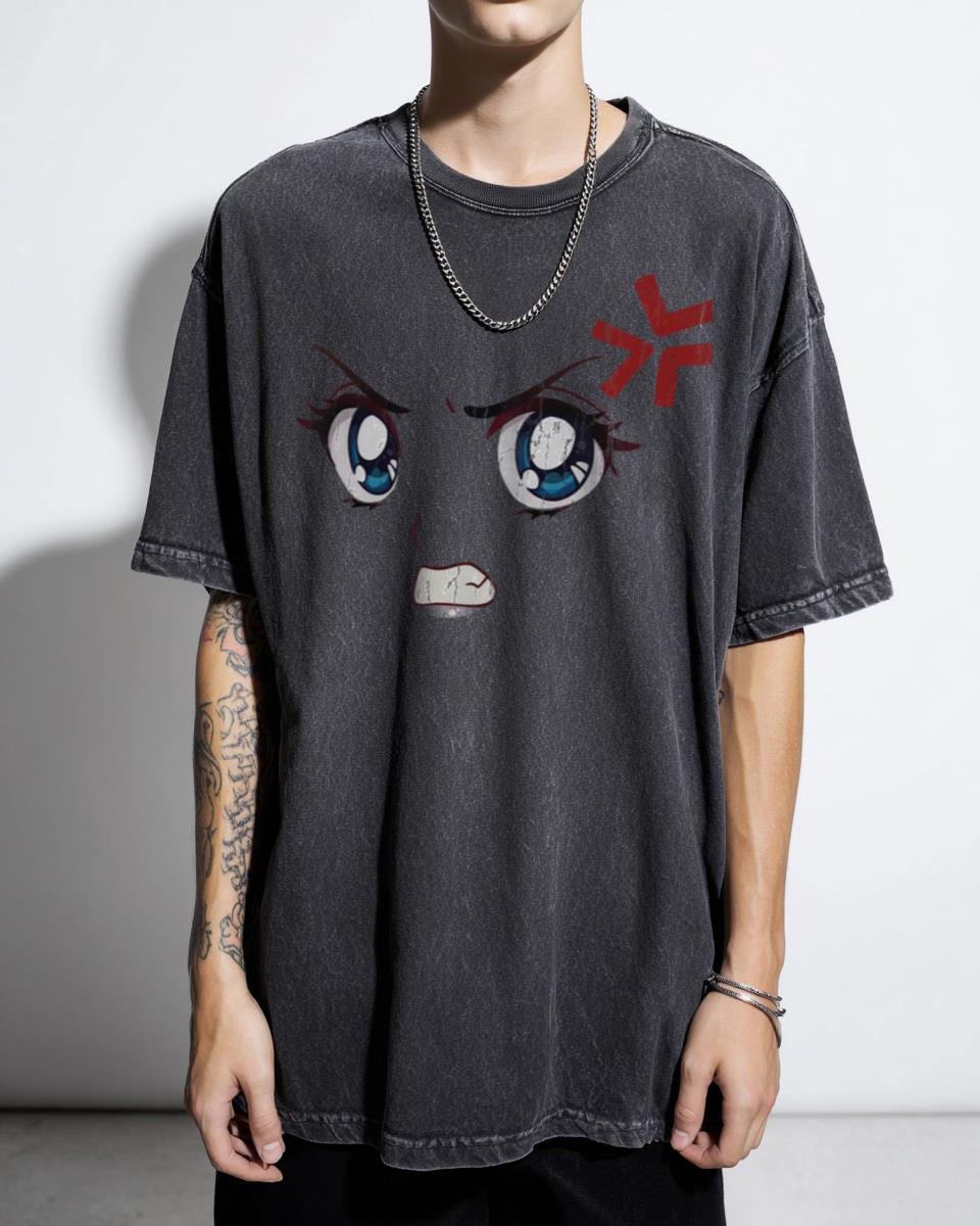 Angry Anime Girl Face T-Shirt - Japanese Manga Eye Graphic Tee