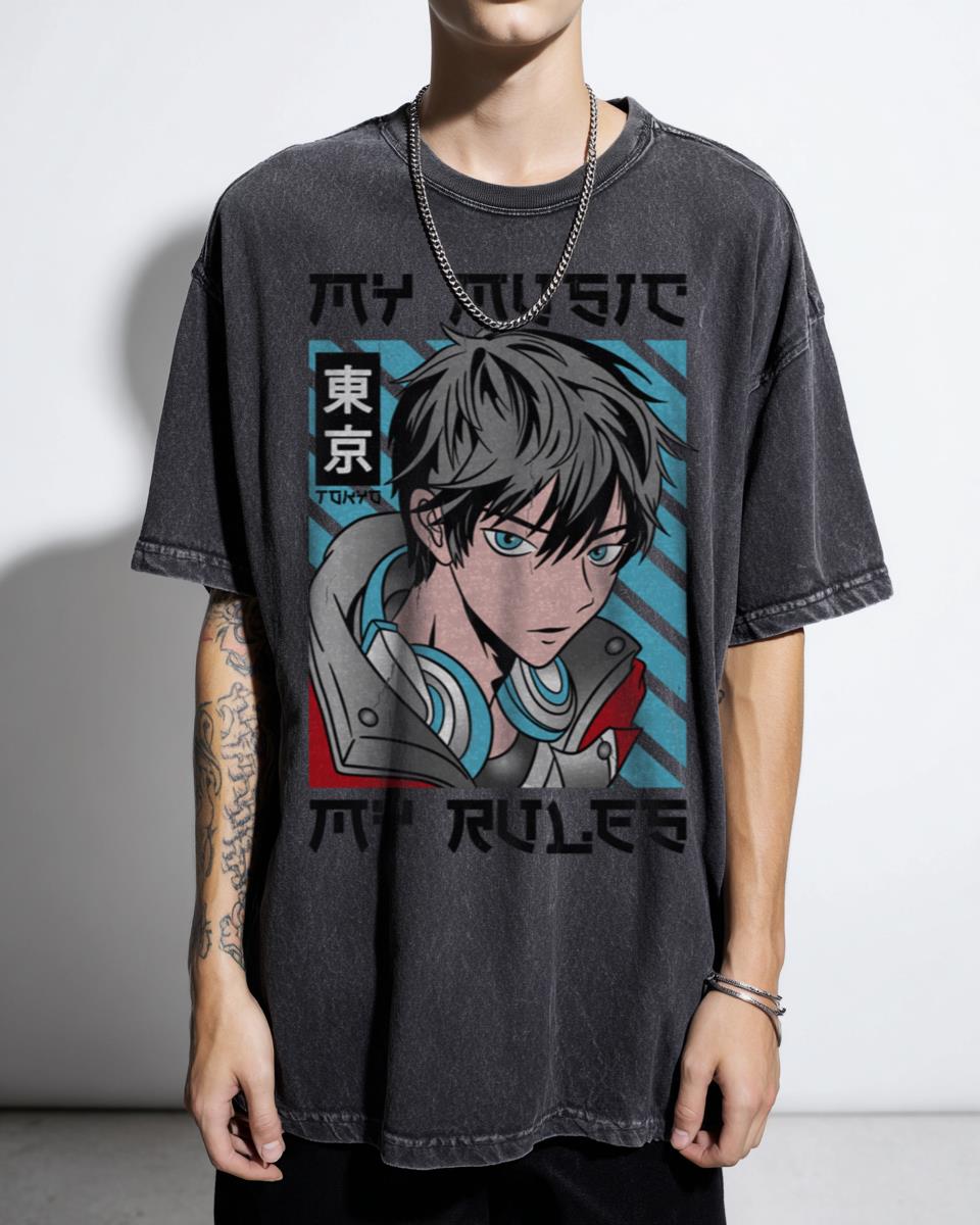 Anime Boy with Headphones Music T-Shirt - Manga Kawaii Otaku Lover Tee Unisex