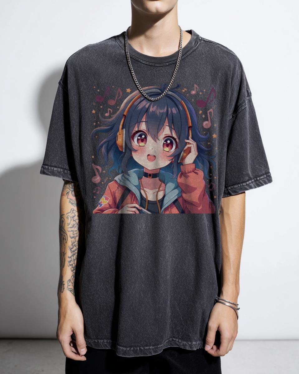 Anime Groove Music-Loving Anime Girl T-Shirt - Chill Vibes Japanese Anime Art
