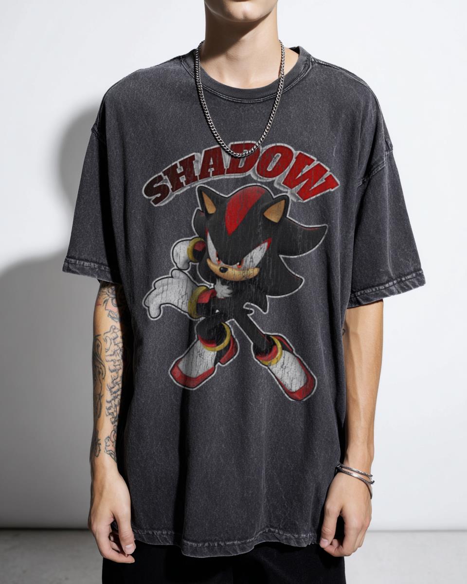 Anime Shadow Sunset Black Acidwash Graphic Tee
