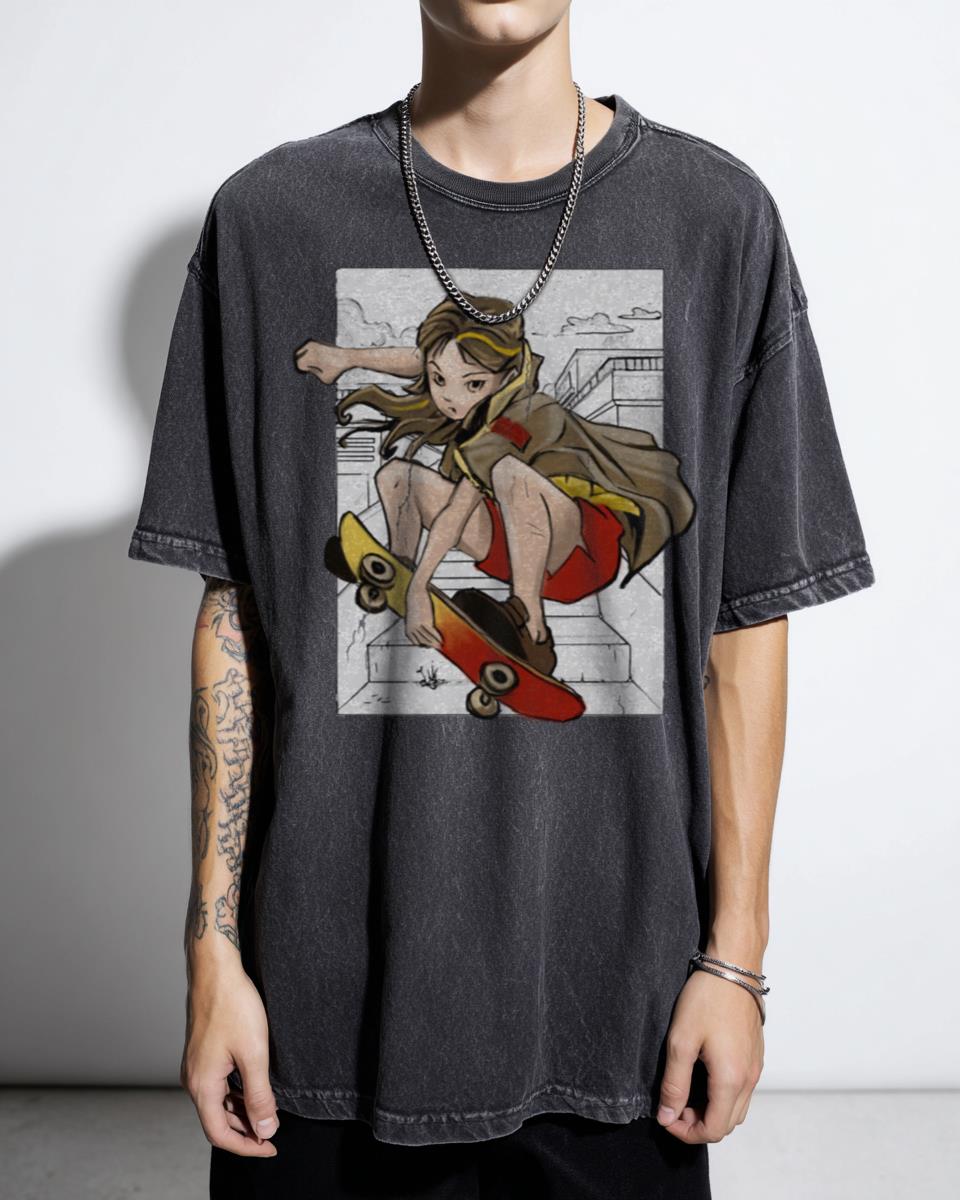 Anime Skater Girl Sports T-Shirt - Japanese Skateboard Tricks Fan