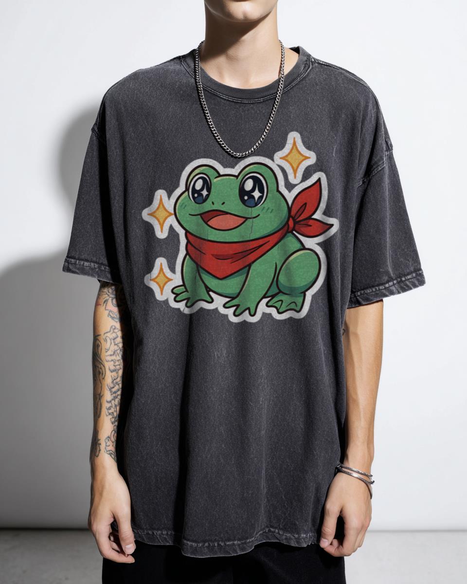 Anime Style Cozy Frog T-Shirt - Kawaii 90s Chibi Frog Lover Gift