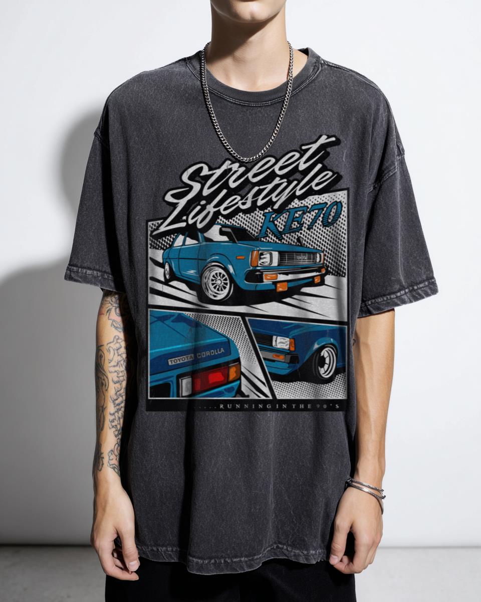 Anime Style Toyota KE70 JDM Car T-Shirt - Retro Japanese Automotive Enthusiast Tee