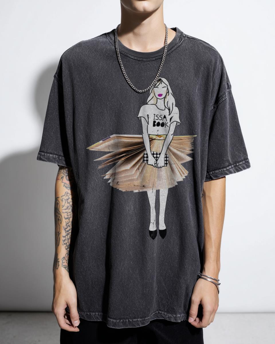 Artistic 'ISSA BOOK' Girl Reading T-Shirt - Book Lover Literary Fashion Gift