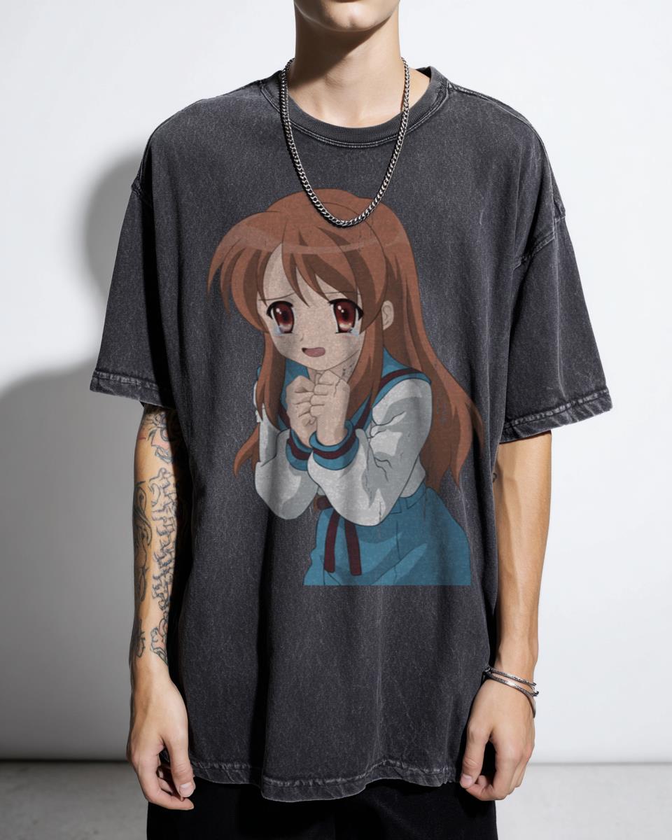 Astute Koizumi Yuki Mikuru Asahina Crying Retro Anime T-Shirt - Haruhi Suzumiya Manga Fan Unisex