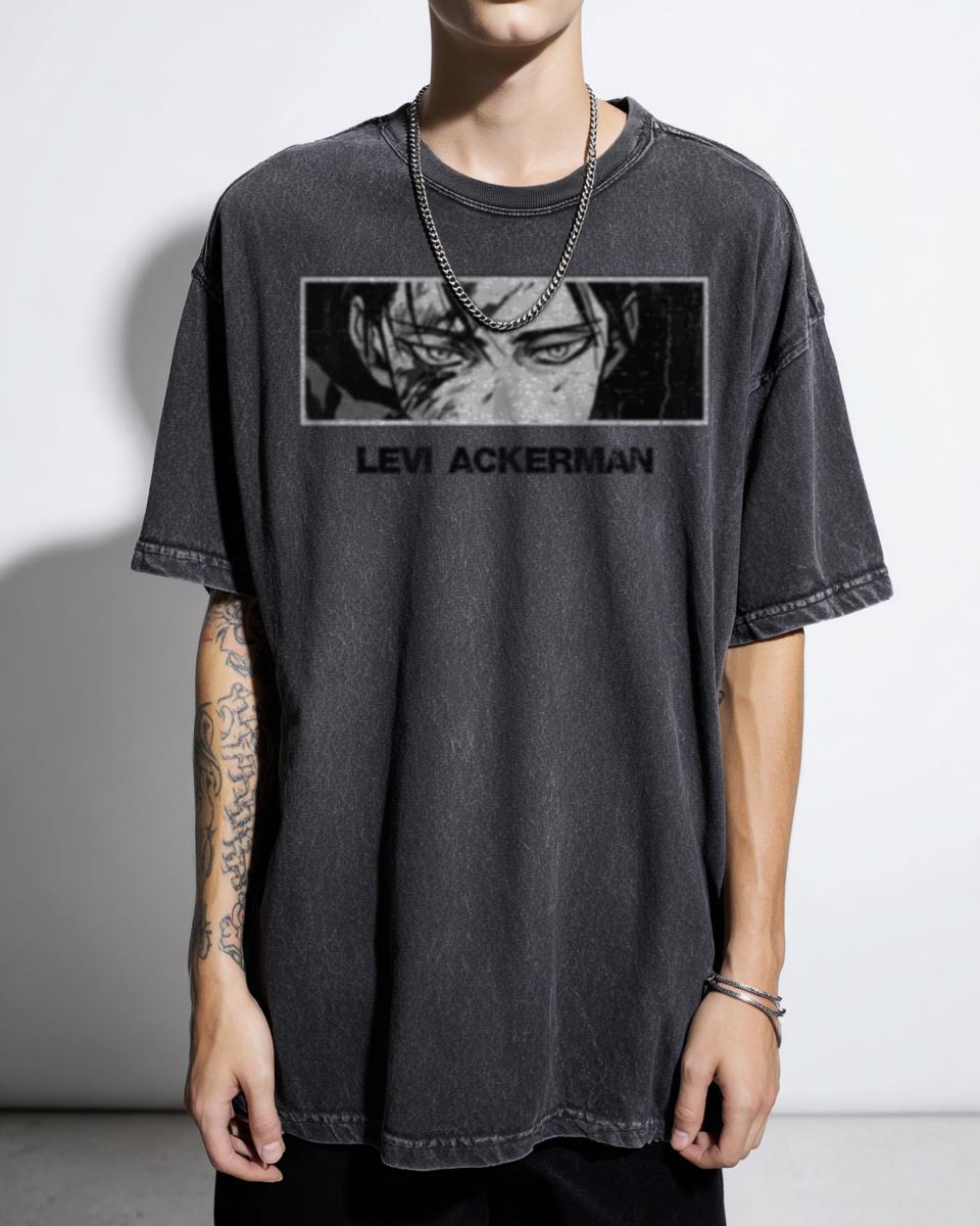 Attack on Titan Levi Ackerman Anime Art Black Acidwash T-Shirt - Manga Fan Apparel Unisex