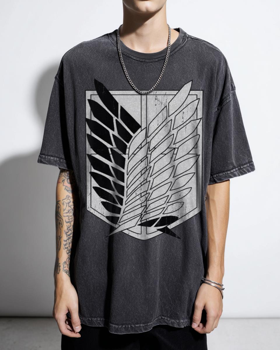 Attack on Titan Survey Corps Emblem T-Shirt - Shingeki No Kyojin Black & White