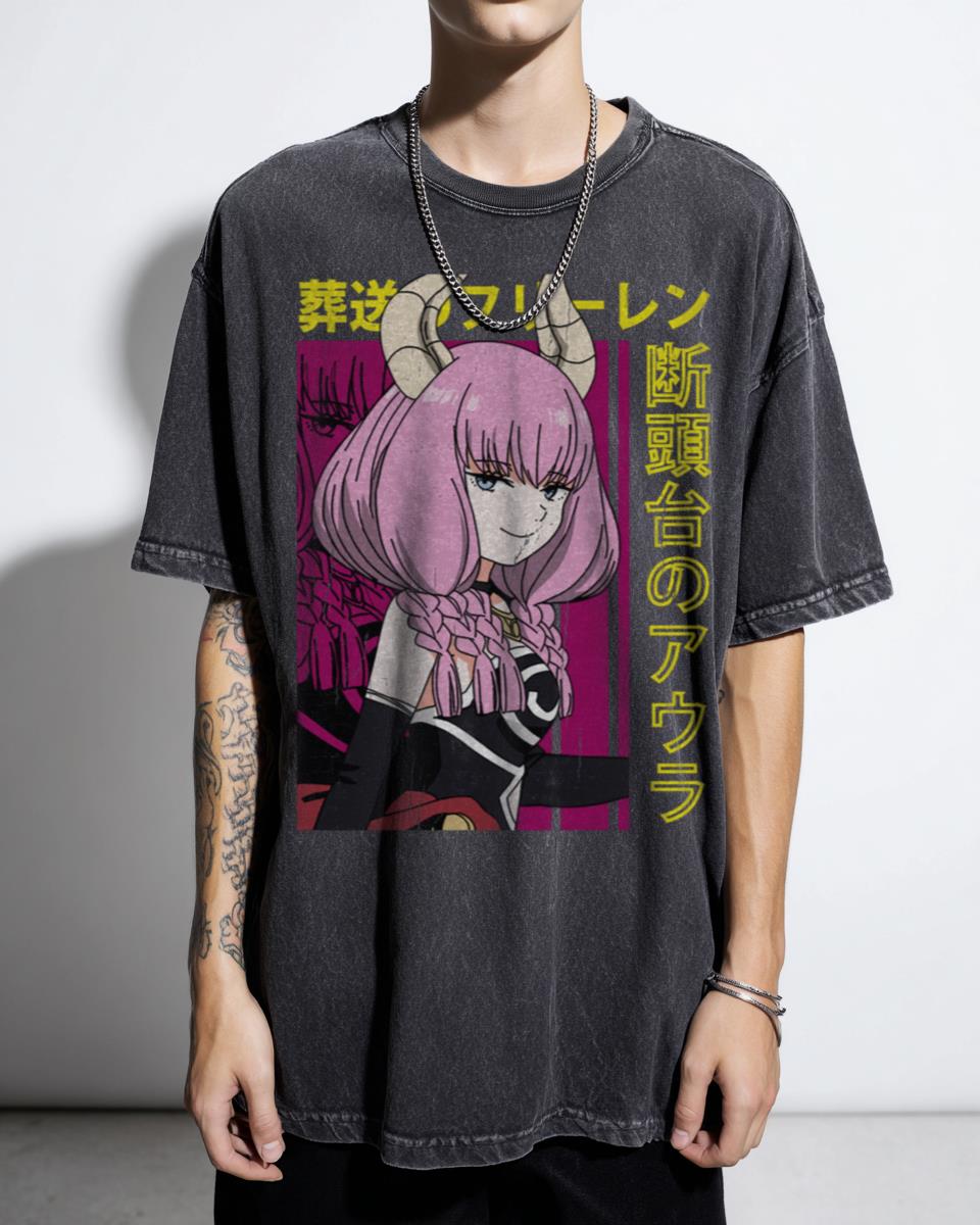 Aura the Guillotine Frieren Anime Manga T-Shirt - Sousou no Frieren Demon Art