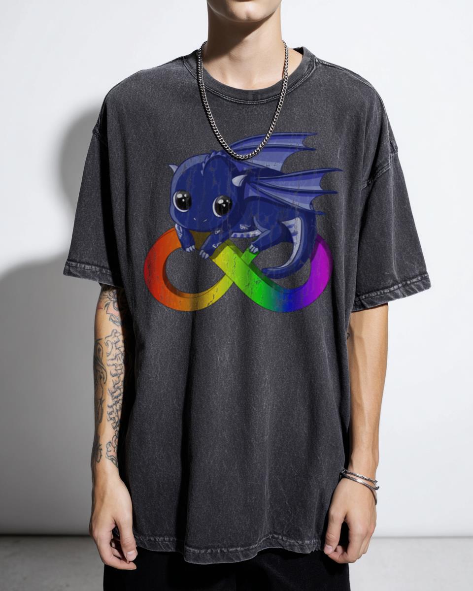 Autistic Dragon Neurodiversity Infinity Symbol T-Shirt - Blue Fanart