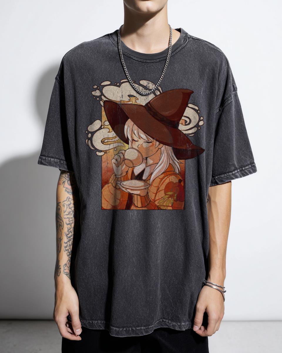 Autumnal Vibes Cozy Witchy Cottagecore Anime T-Shirt - Fall Pumpkin Spice Lover