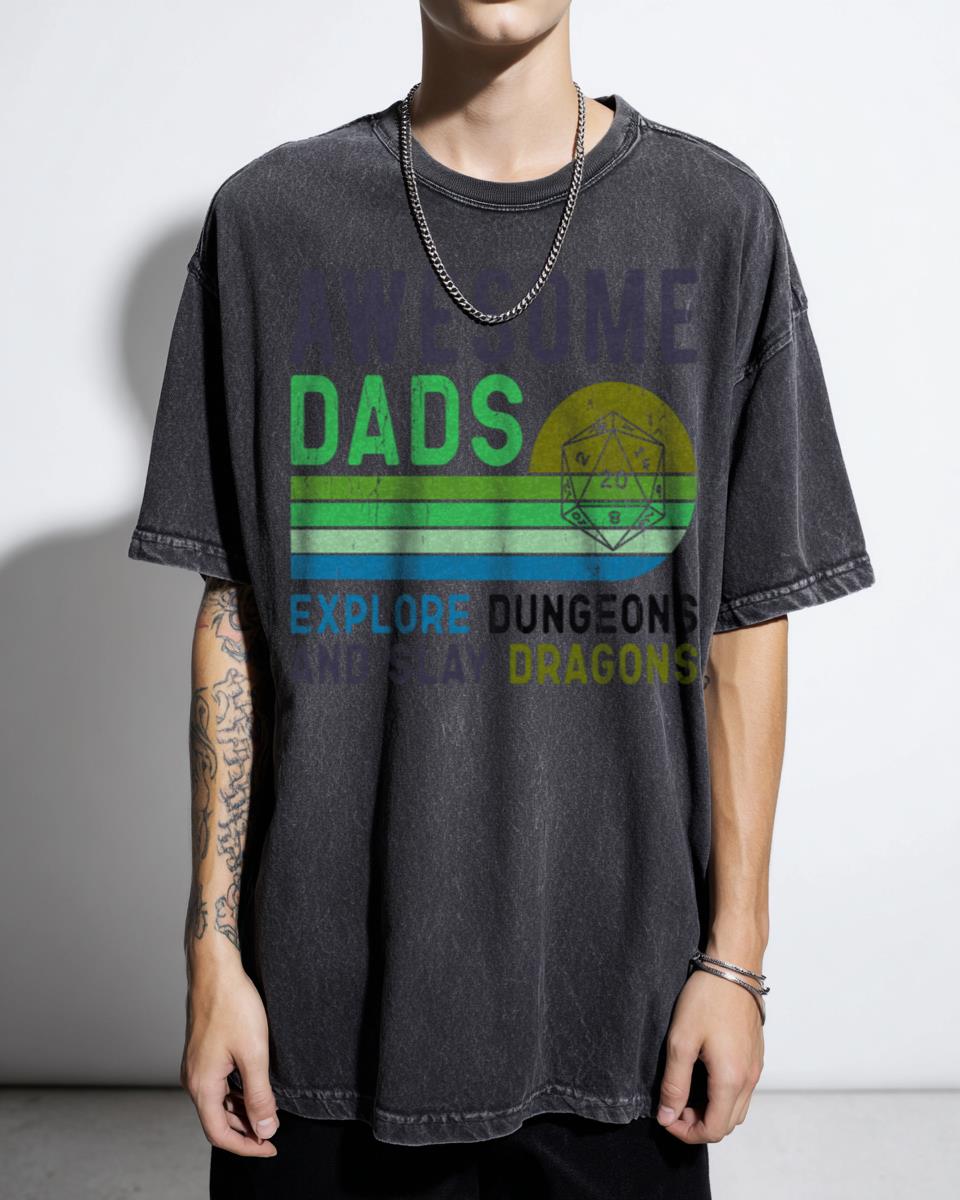 Awesome Dads Dungeons & Dragons RPG T-Shirt - Funny Gaming Geek Dad Gift Unisex