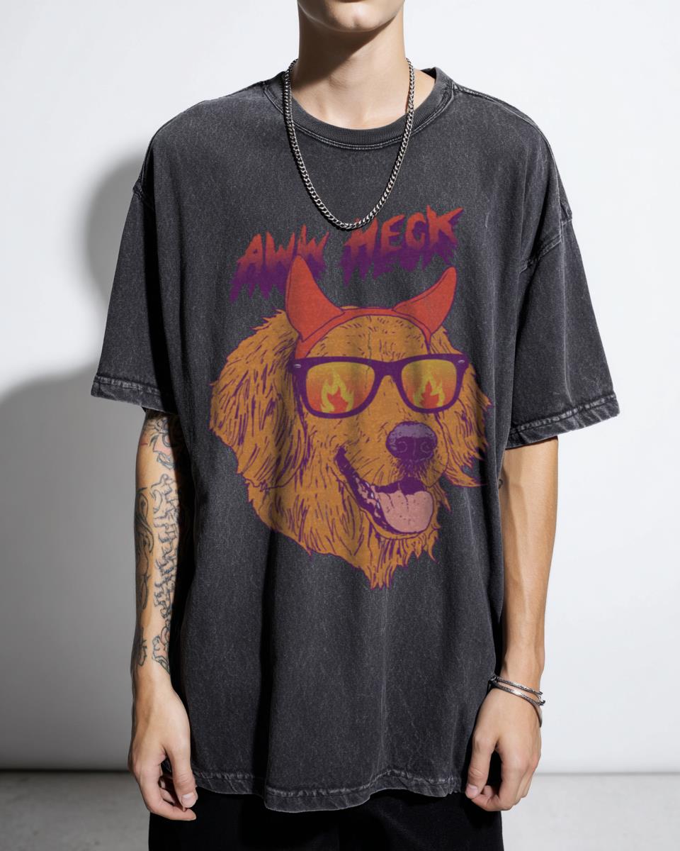 Aww Heck Funny Devil Dog T-Shirt | Retro 80s Golden Retriever Tee
