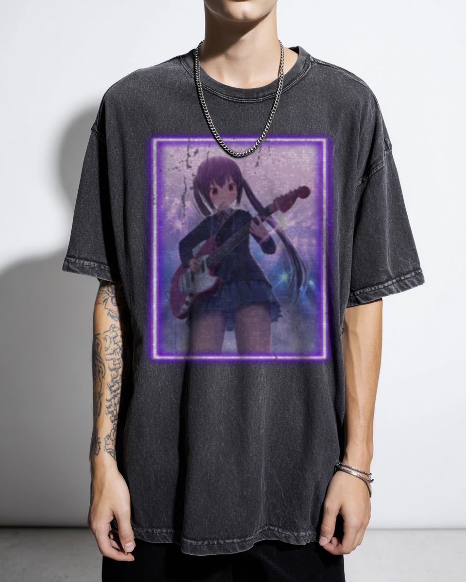Azusa Nakano K-On! Purple Neon Anime T-Shirt - Ho-kago Tea Time Band
