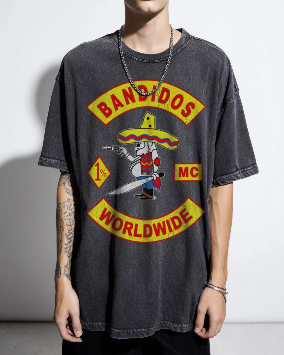Bandidos Worldwide MC Logo T-Shirt - Retro Metal Rock Band Anime