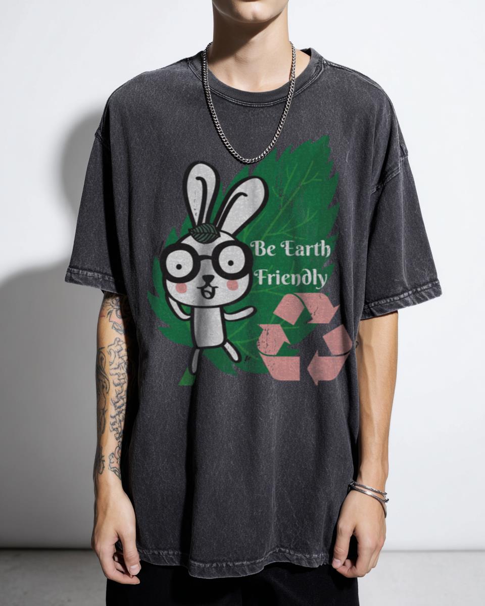 Be Earth Friendly Bunny T-Shirt - Vegan Recycle Earth Day Green Living Unisex