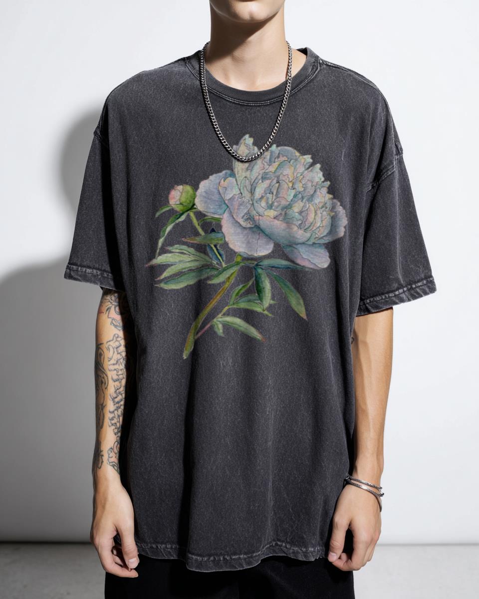 Beautiful Watercolor Peony Floral Ink Art T-Shirt - Botanical Blossom