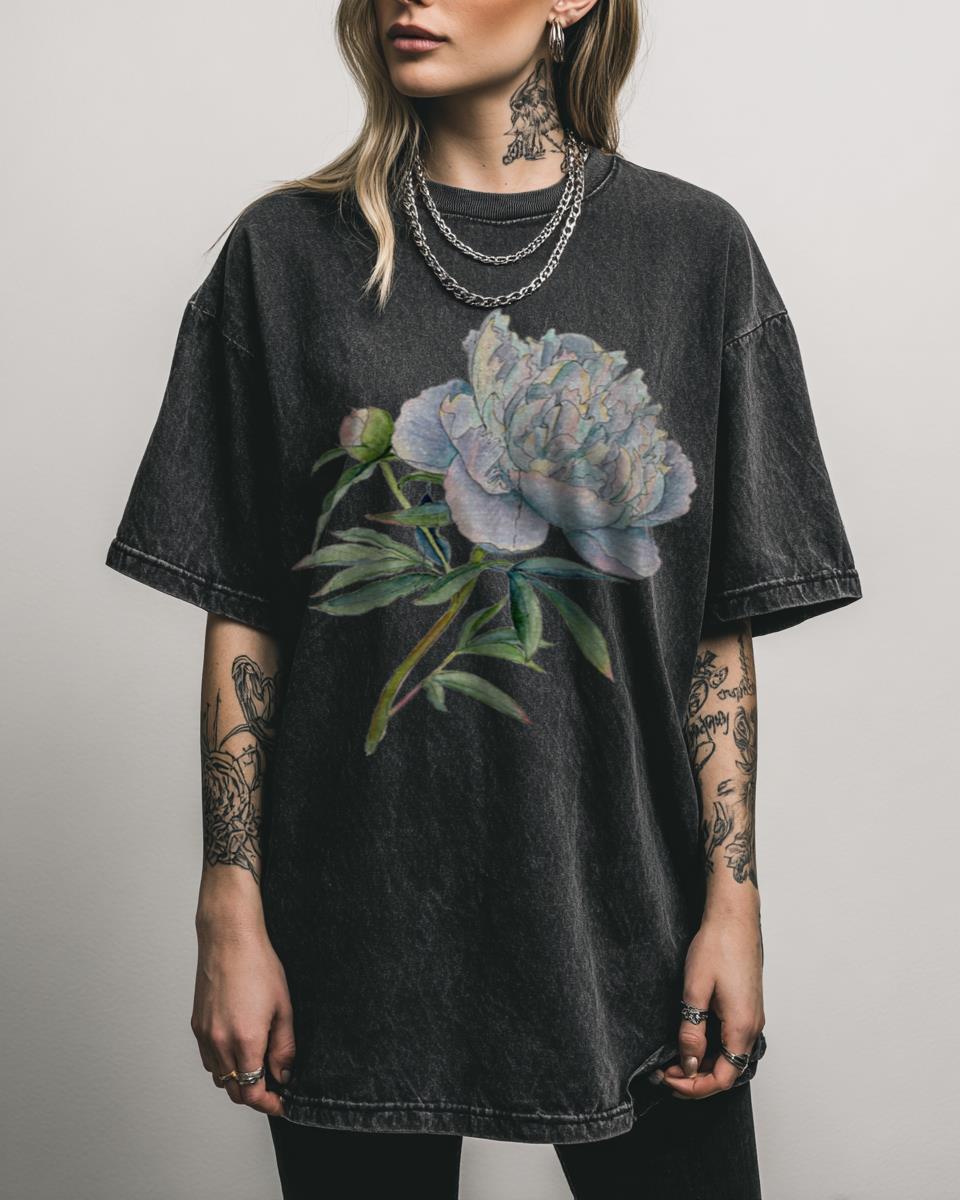 Beautiful Watercolor Peony Floral Ink Art T-Shirt – Botanical Blossom