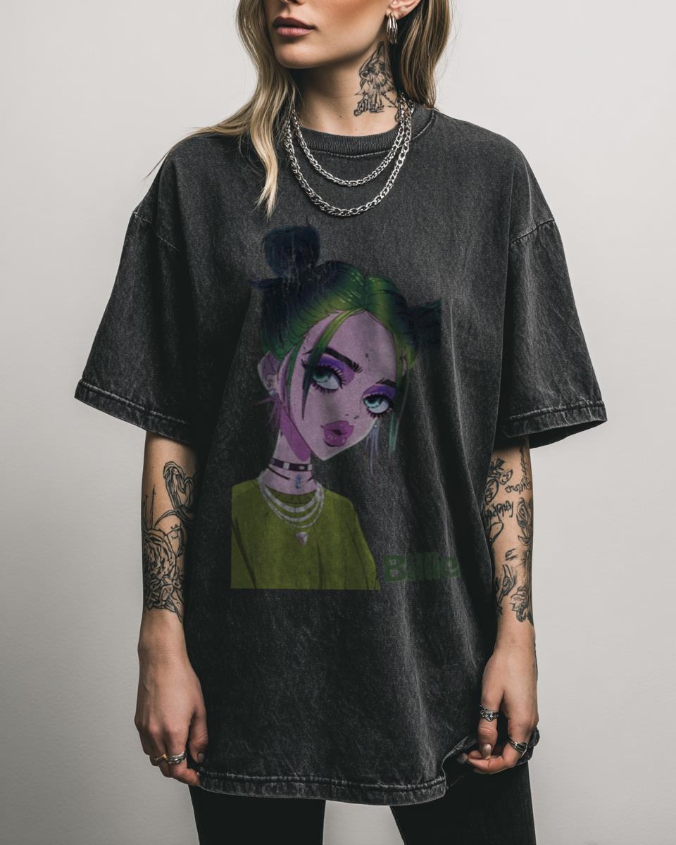 Billie Eilish Cartoon Anime ‘Hit Me Hard And Soft’ Tour T-Shirt – Fan Art Kids