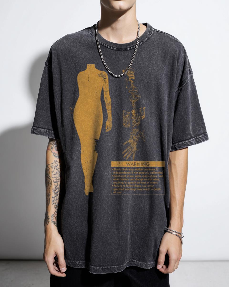 Bionic Arm Warning Sci-Fi Robot T-Shirt - Science Fiction Danger Awareness