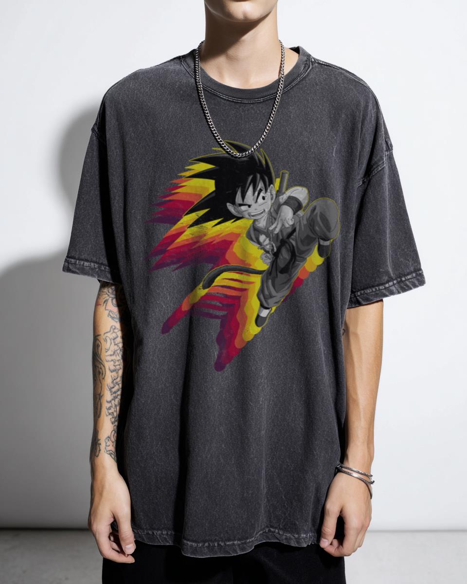 Black Acidwash Kid Goku Tee | Dragon Ball Z Fast Move Shirt