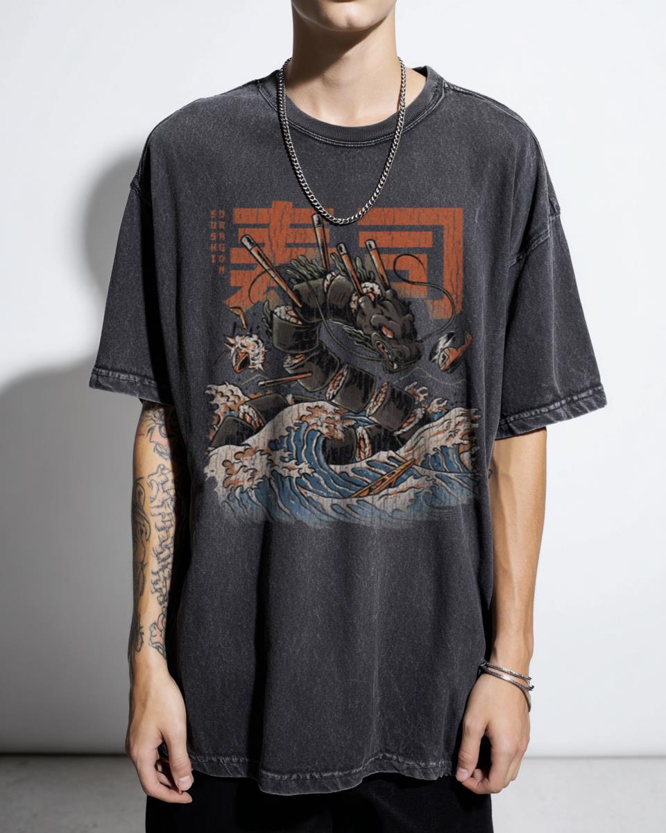 Black Sushi Dragon T-Shirt | Japanese Kaiju Food Art