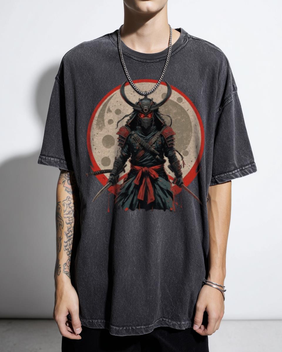 Blood Moon Samurai Cat T-Shirt - Japanese Ronin Warrior Anime Unisex