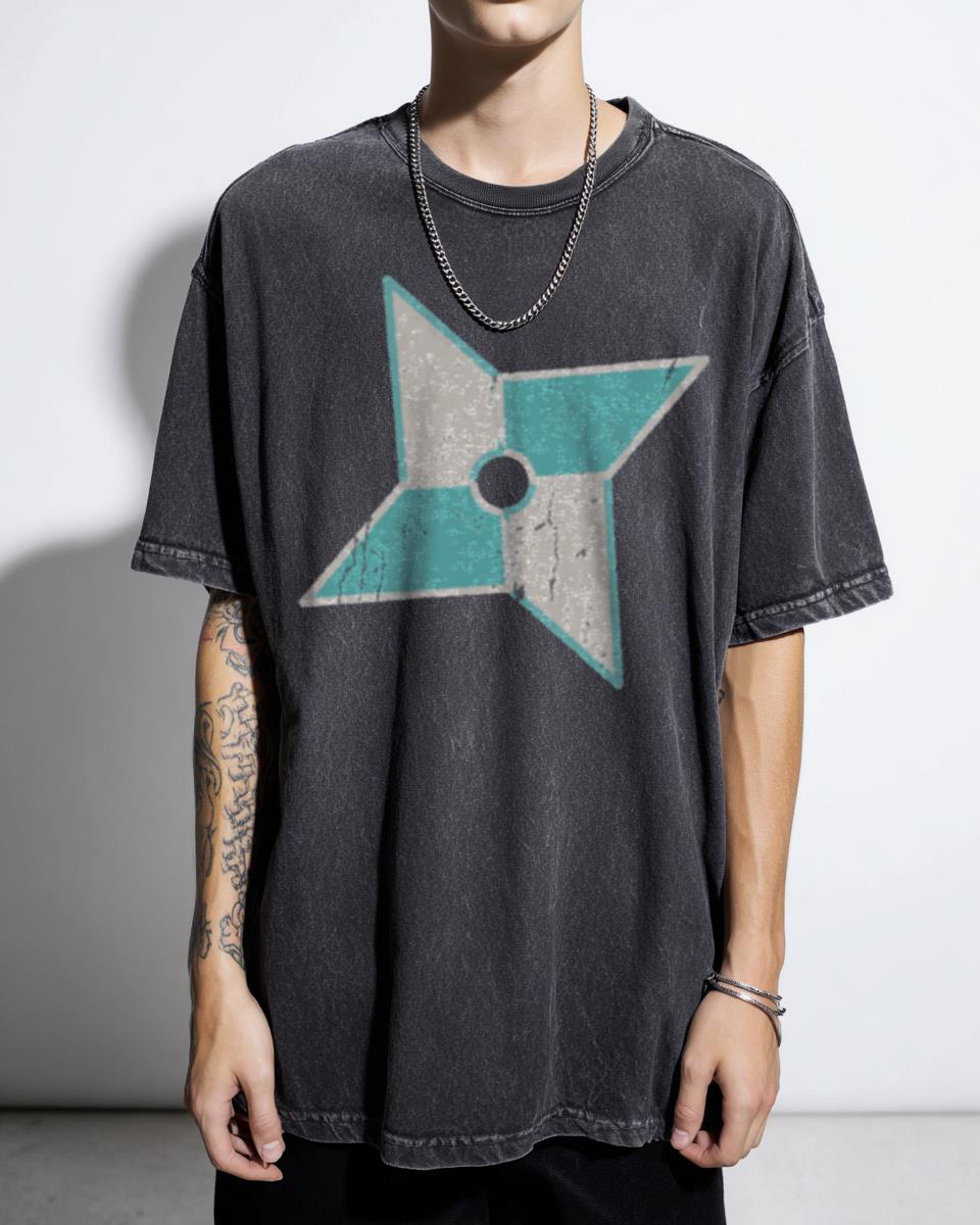 Blue & Gray Ninja Star Shuriken T-Shirt - Japanese Weapon Art