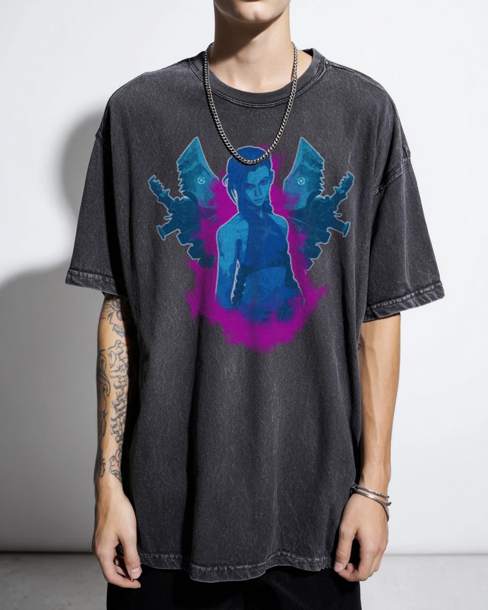 BLUE-JINXSHARK Arcane League of Legends Anime T-Shirt - Game Videogame Lol Fan