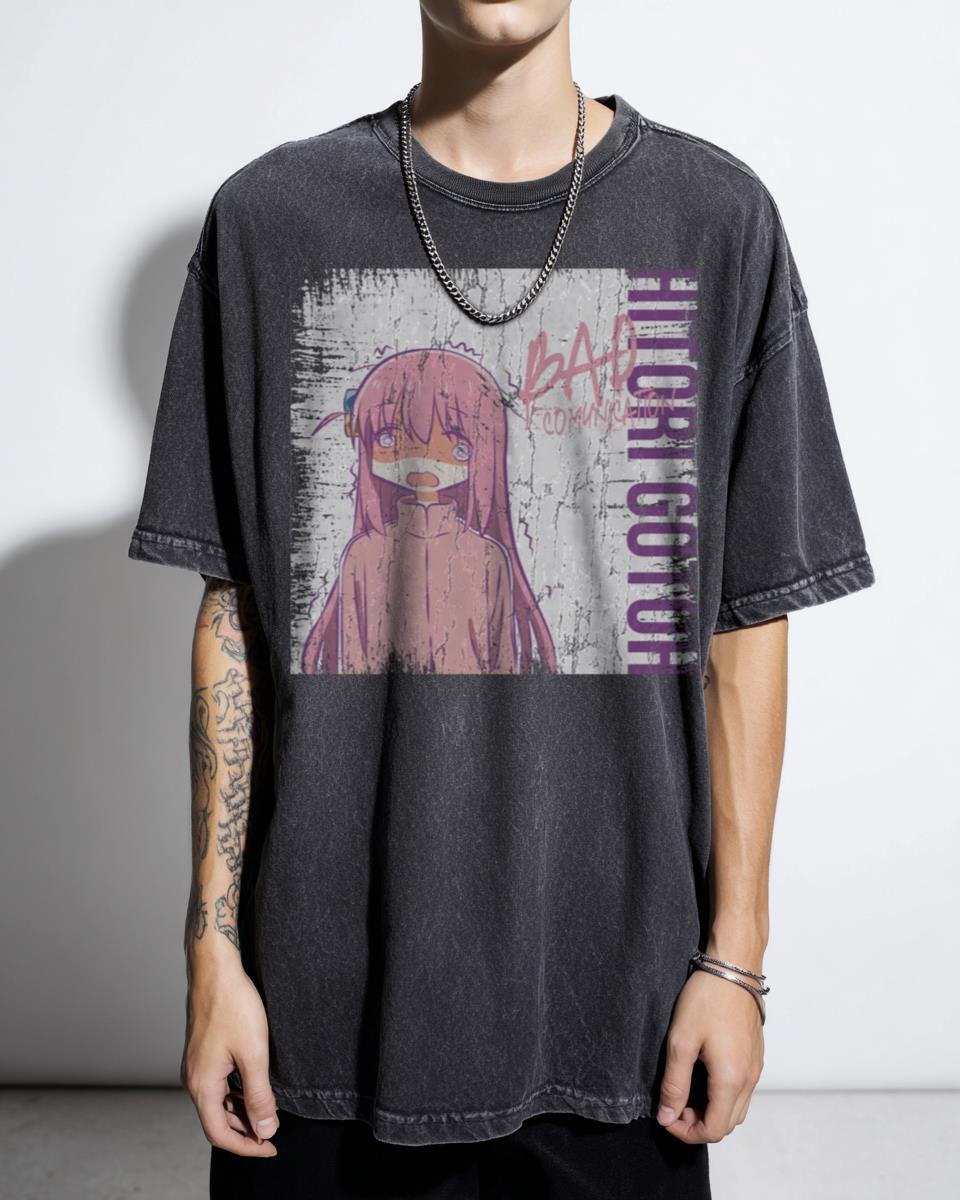 Bocchi the Rock! 'Bad Communication' Pastel Grunge T-Shirt - Hitori Gotoh Anime Fan Unisex