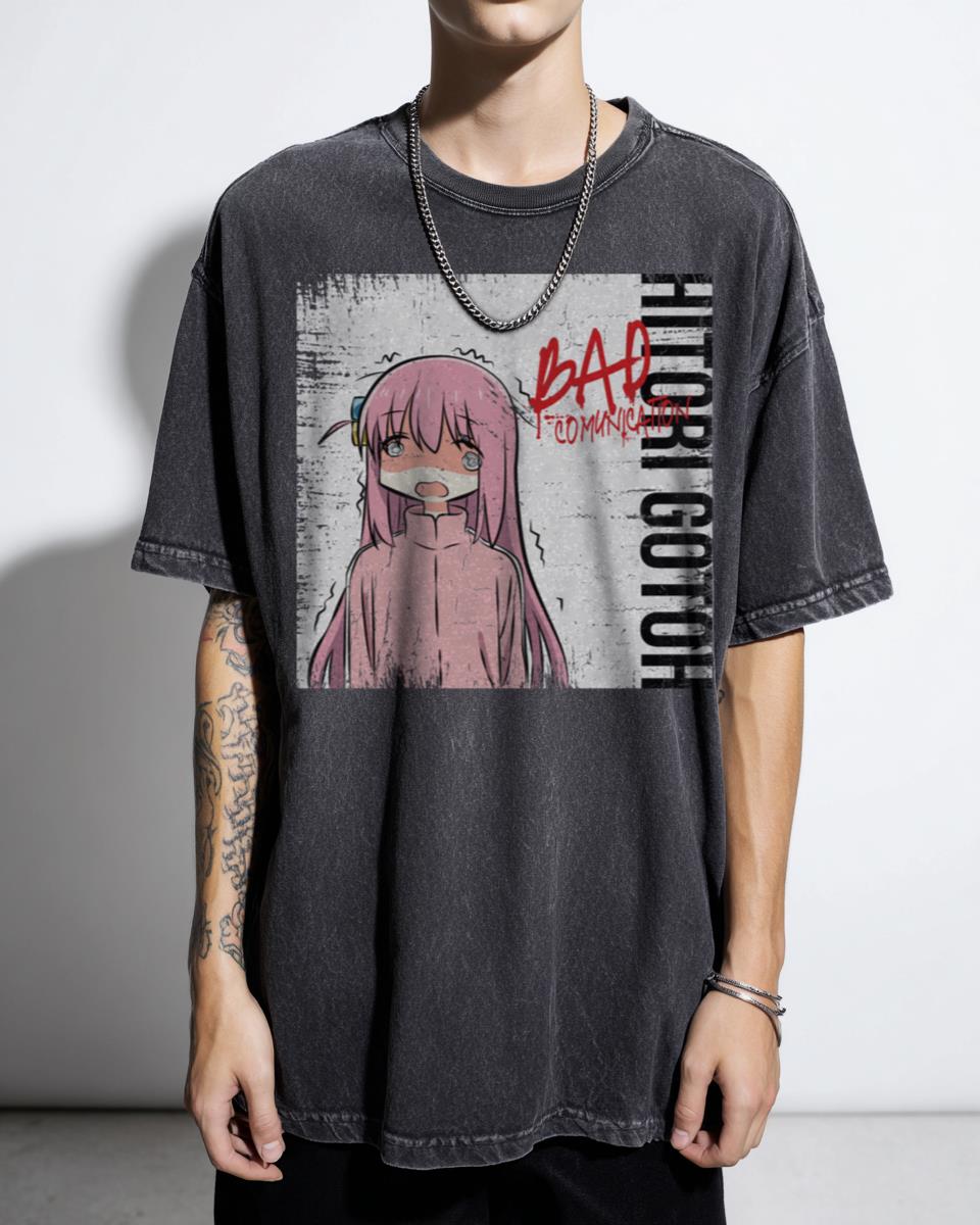 Bocchi the Rock! 'Bad Communication V2' Hitori Gotoh Anime T-Shirt - Grunge Style Manga Fan Unisex